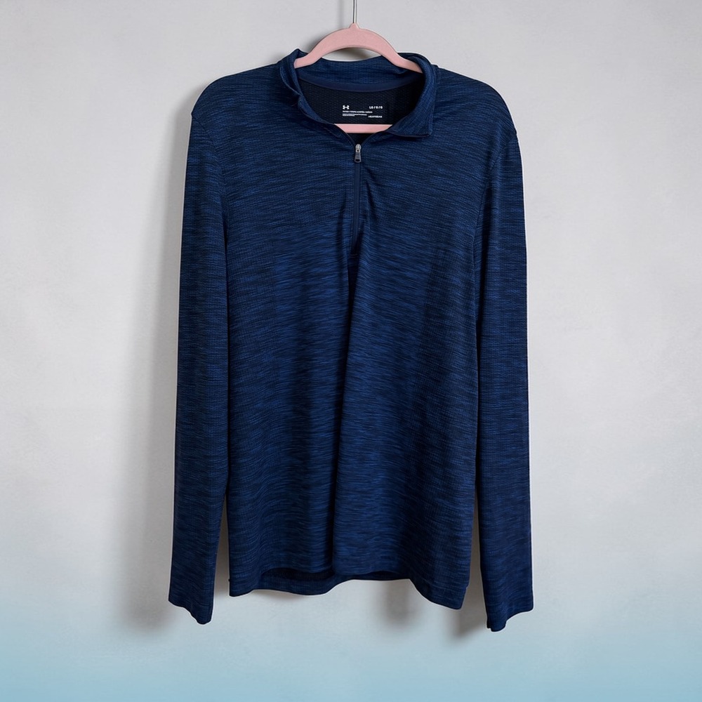Under Armour Quarter Zip Pullover Mens L Blue Space Dye HeatGear Workout Top
